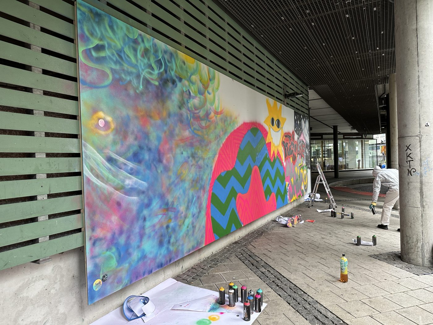 Spray-painted carpark wall at the Blaustrand, Ulm, 2023