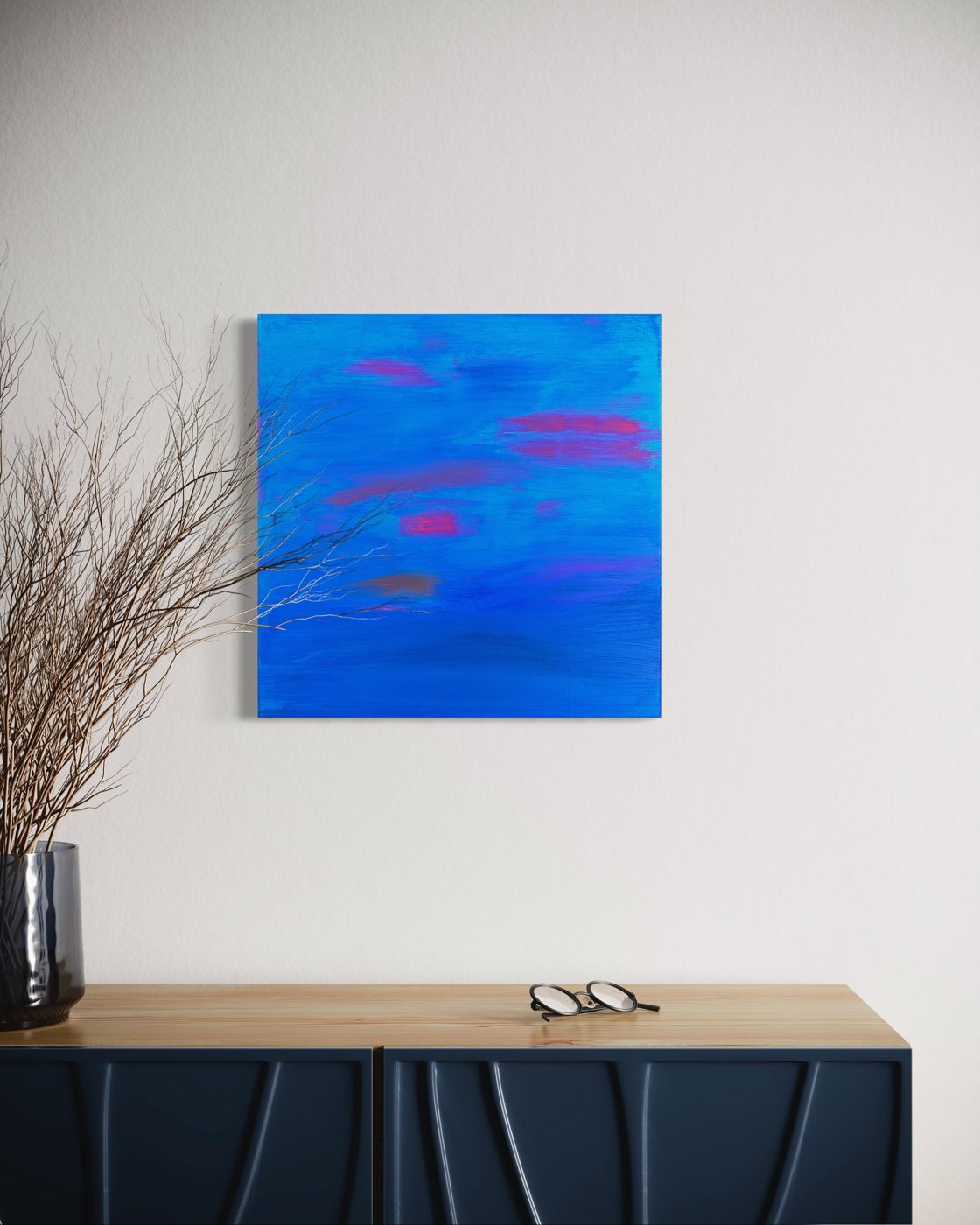 Seaside, abstract painting by Moritz Rossmanith, above a console